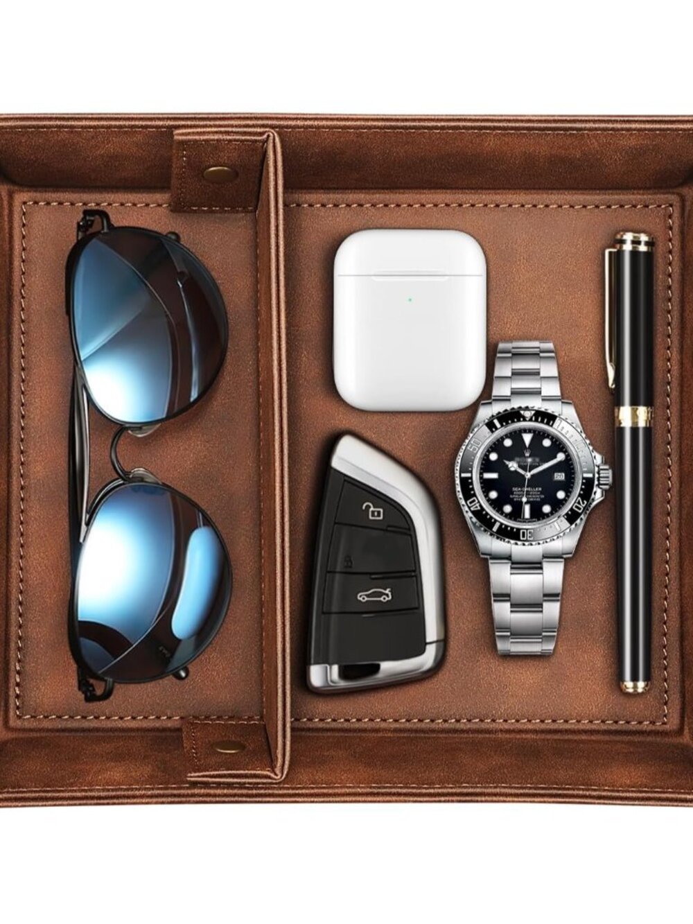 Valet Tray Desktop Storage Organizer with 2 Compartments